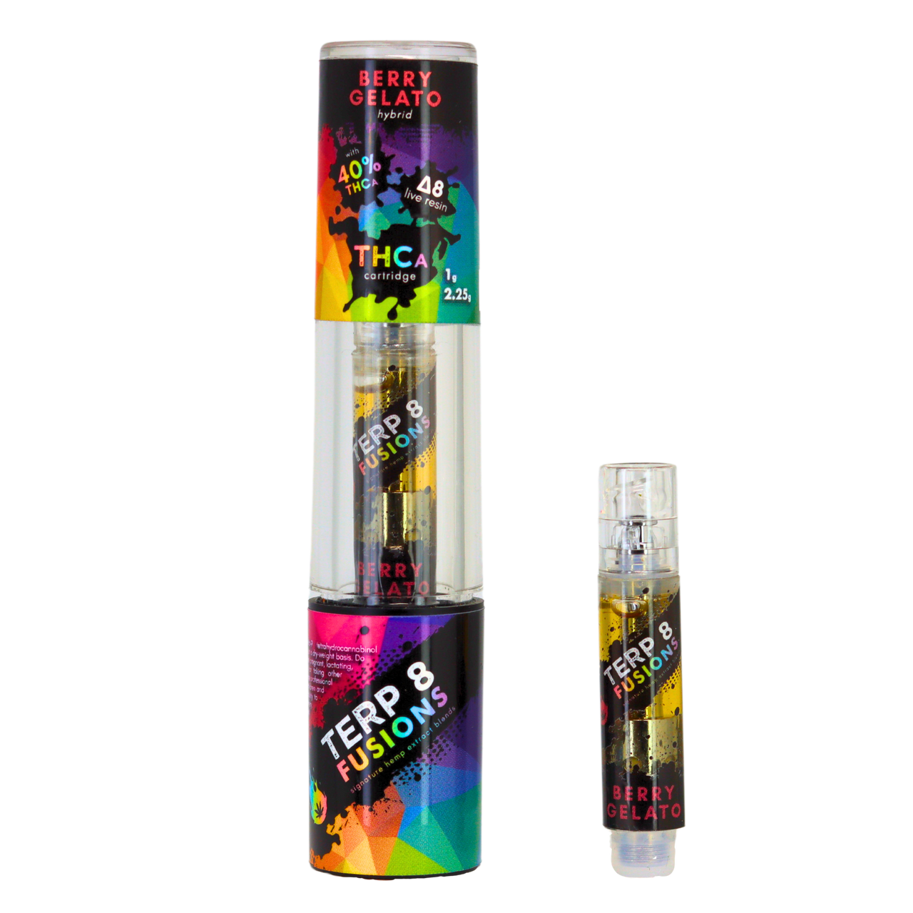 Colorful cylindrical packaging for Jerry Gelato Vape highlighting Berry Gelato Live Resin