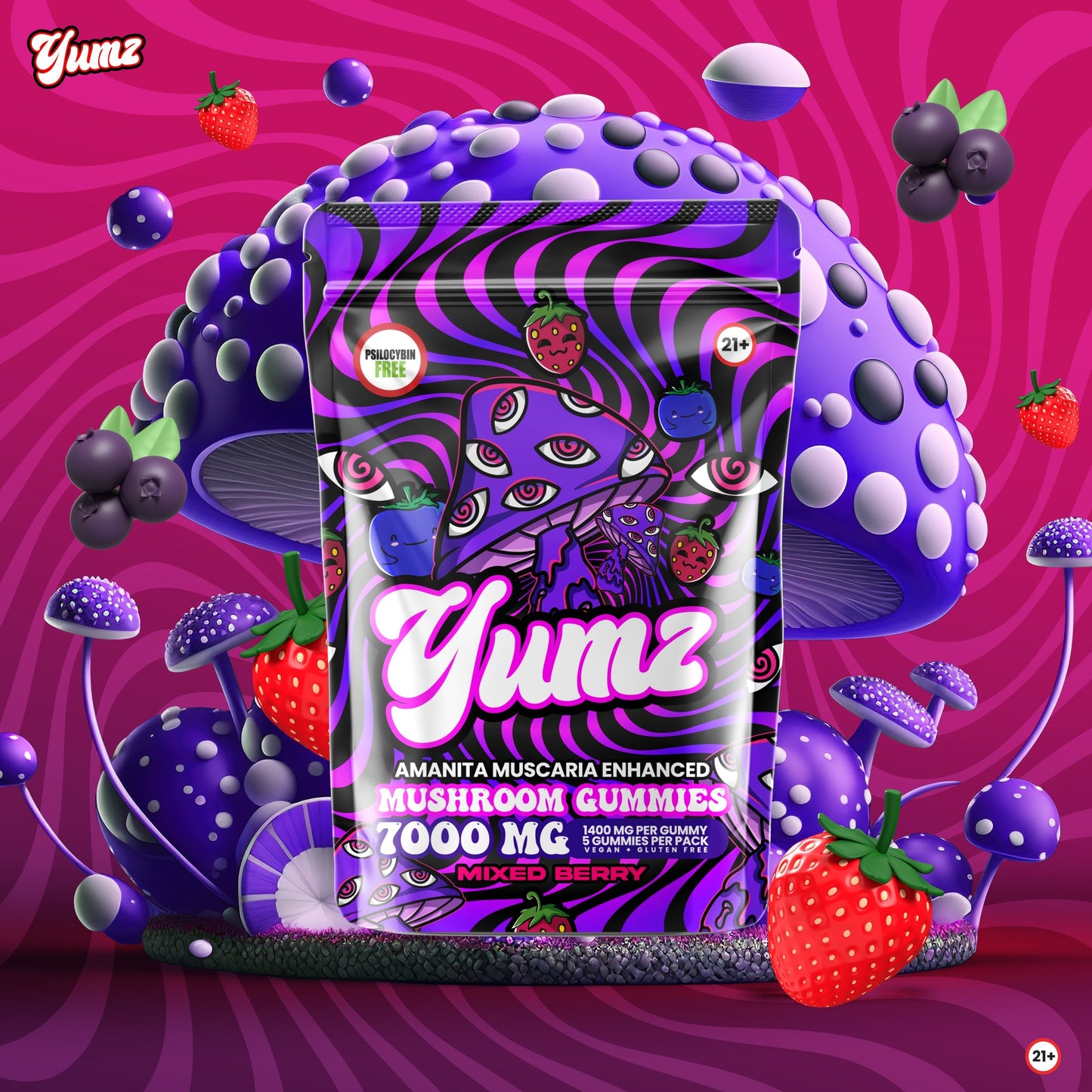 Indulge in YUMZ Mixed Berry Mushroom Gummies for a Flavor Explosion