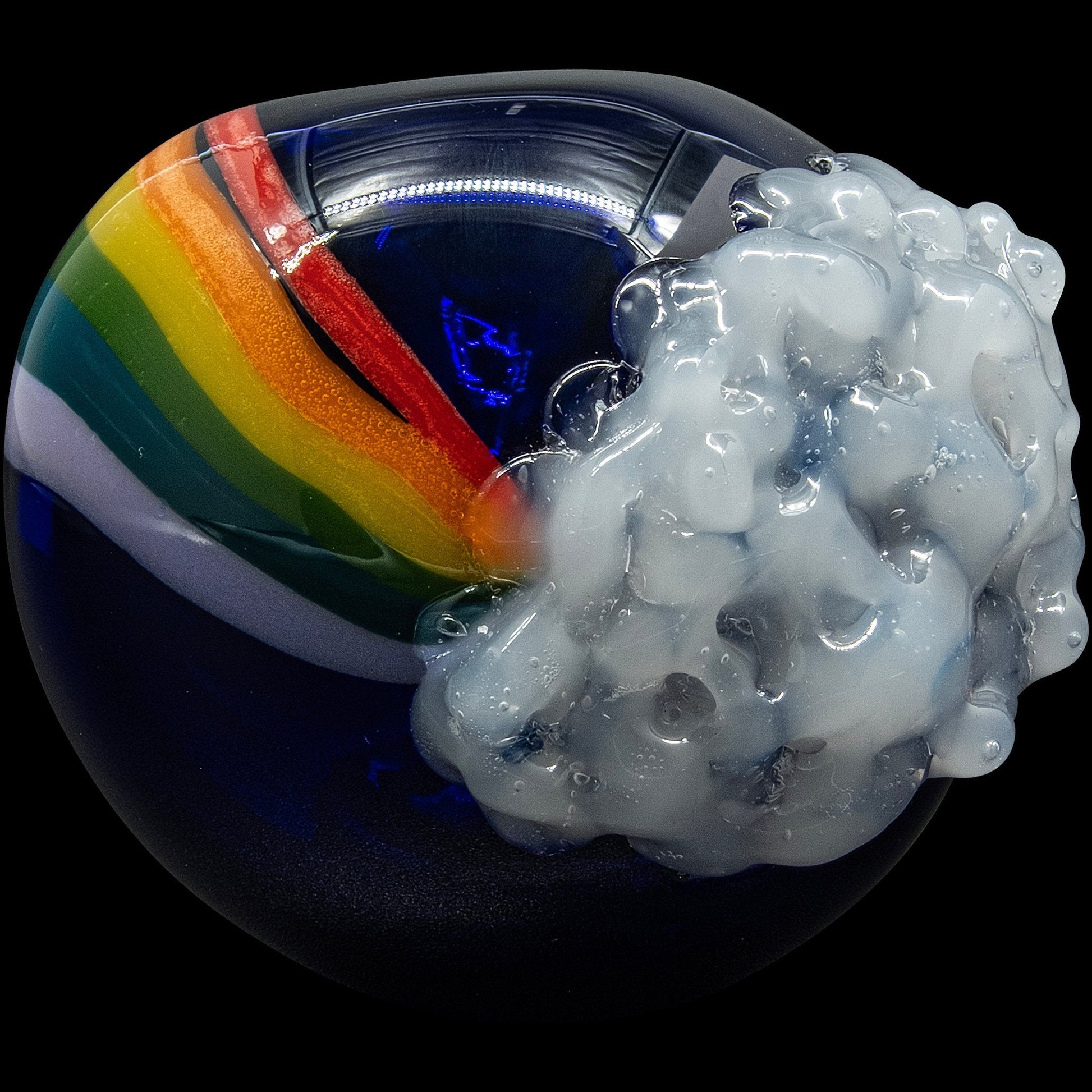 "Rainbows n Clouds" Cobalt Blue Glass Pipe - The DopeSpot.Store