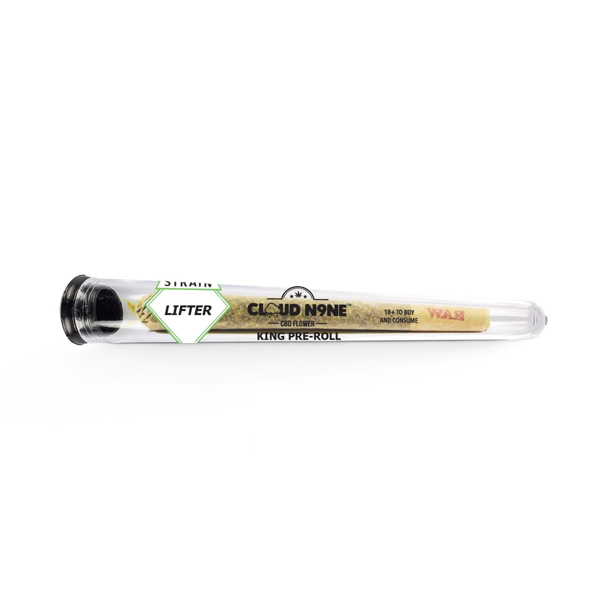 Glass tube with Cloud N9ne CBD Lifter pre-rolled joint for ultimate relaxation