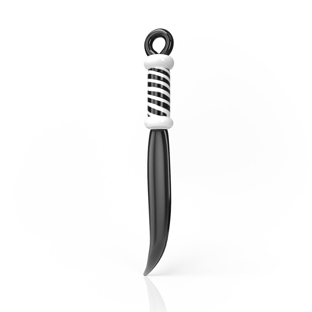 Knife with black handle and striped grip for the Glass Sword Dab Tool