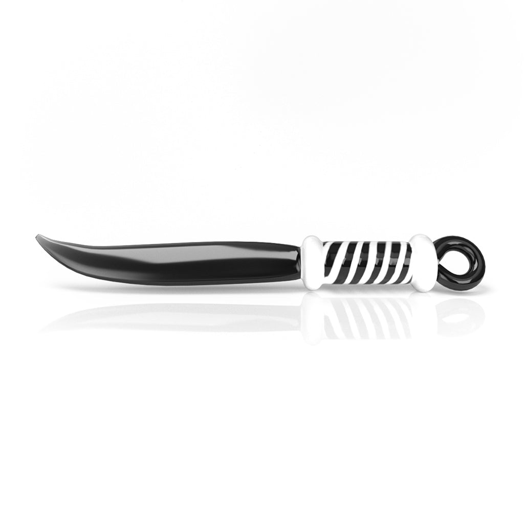 Stylish kitchen knife with a black blade and striped handle, perfect for your Sword Dab Tool