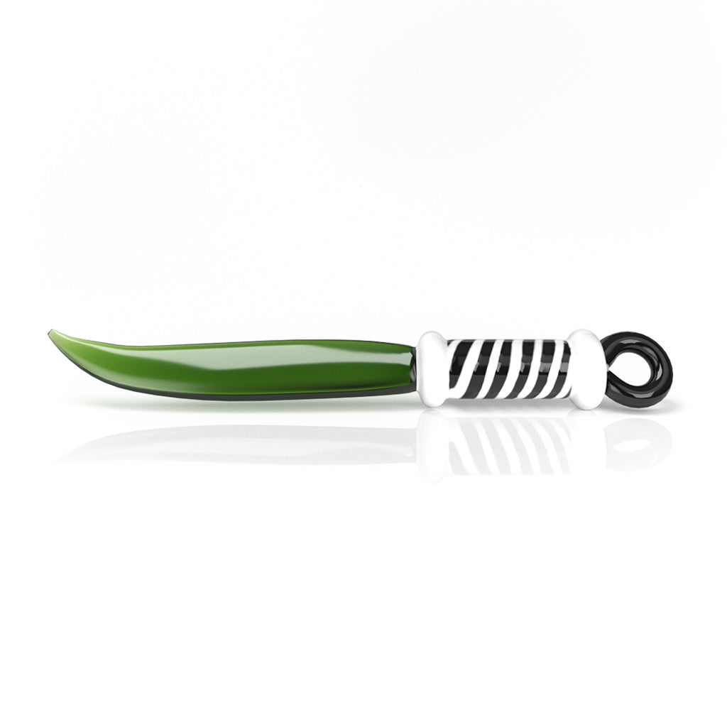 Kitchen knife with a green blade and striped handle for the ultimate dab tool experience