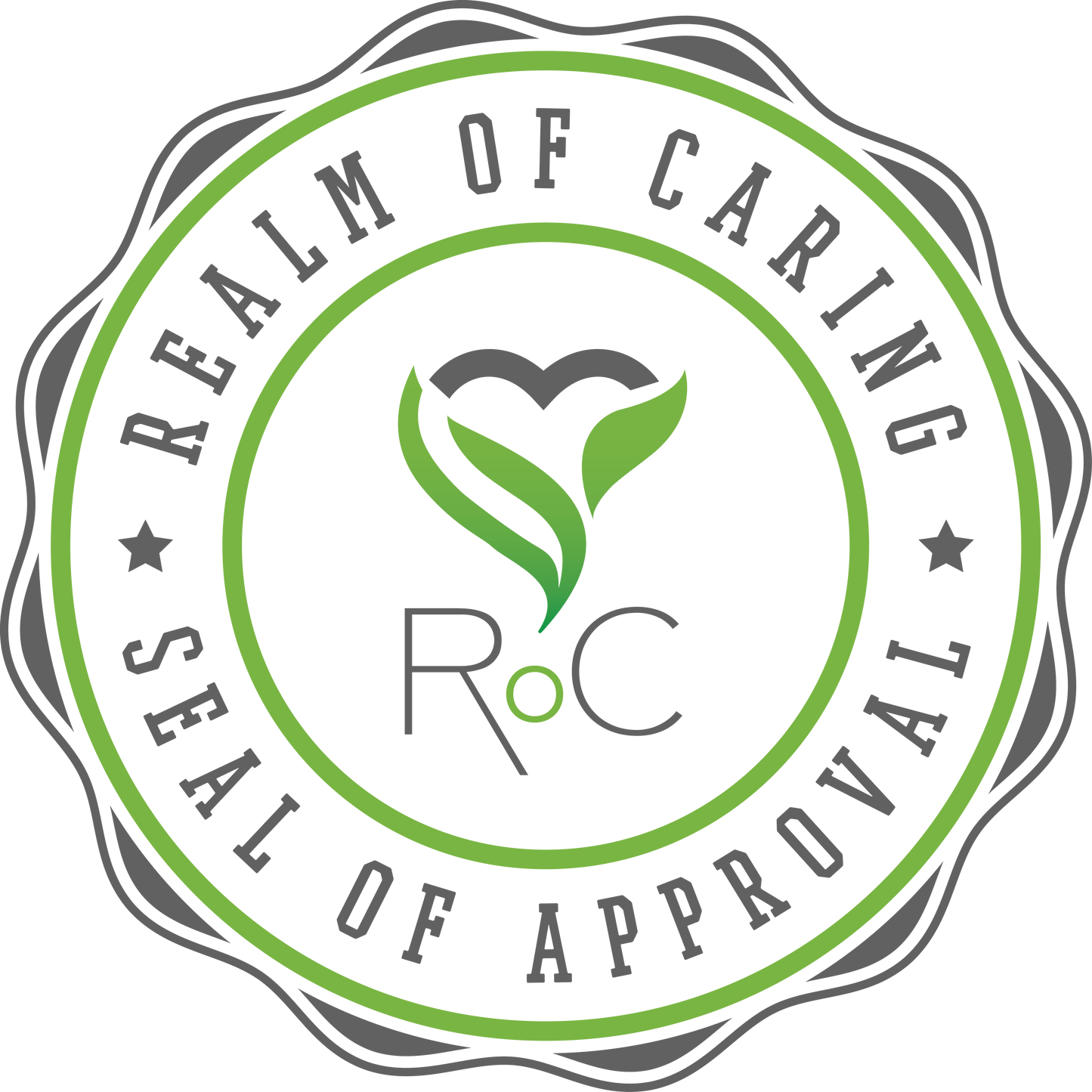 Circular Realm of Caring logo with heart leaf design for Organic MCT Coconut Oil