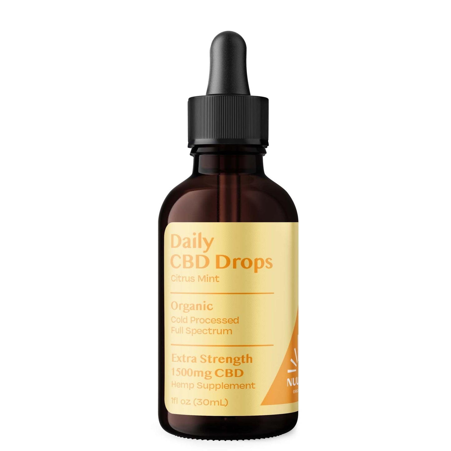 Brown glass dropper bottle of Extra Strength Citrus Mint Drops for daily wellness