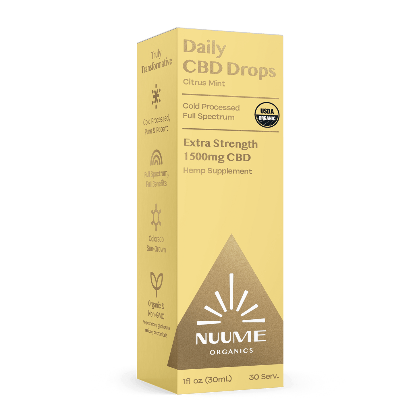 Yellow box of Nuume Organics Extra Strength Citrus Mint Drops with 1500mg CBD