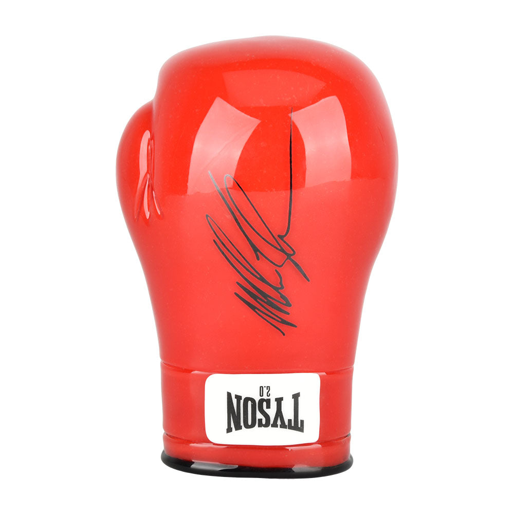 Red boxing glove hand pipe with Tyson label and signature for a unique style