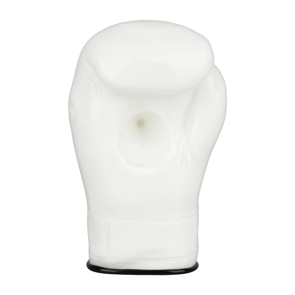 White boxing glove hand pipe featuring a smooth, rounded design for stylish vibes