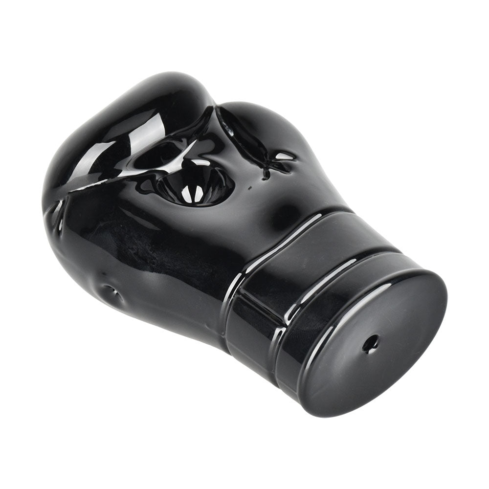 Black glossy boxing glove hand pipe with ridges for ultimate style and fun