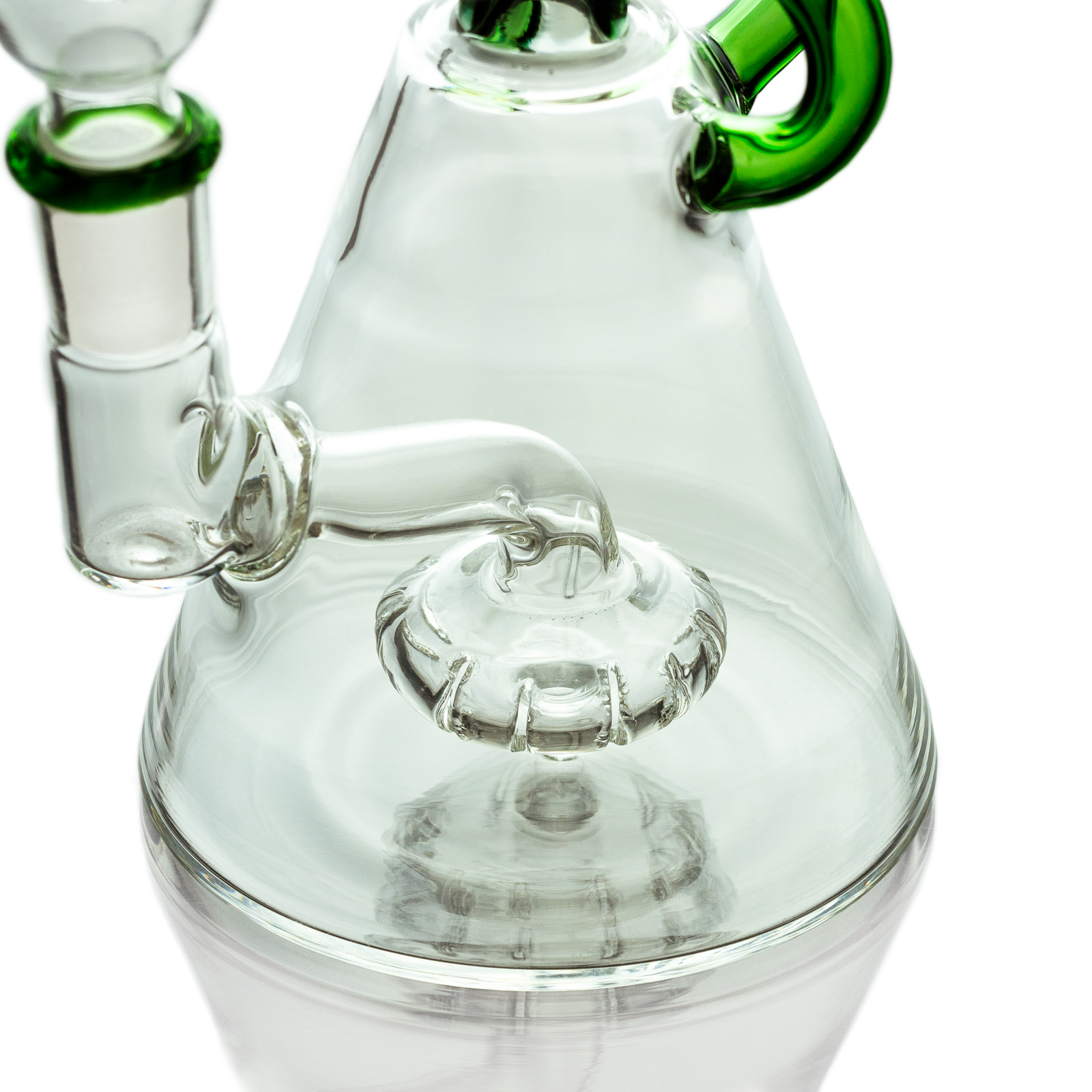 Glass water pipe with green handle and percolator for the Hemper Cyberpunk Bong