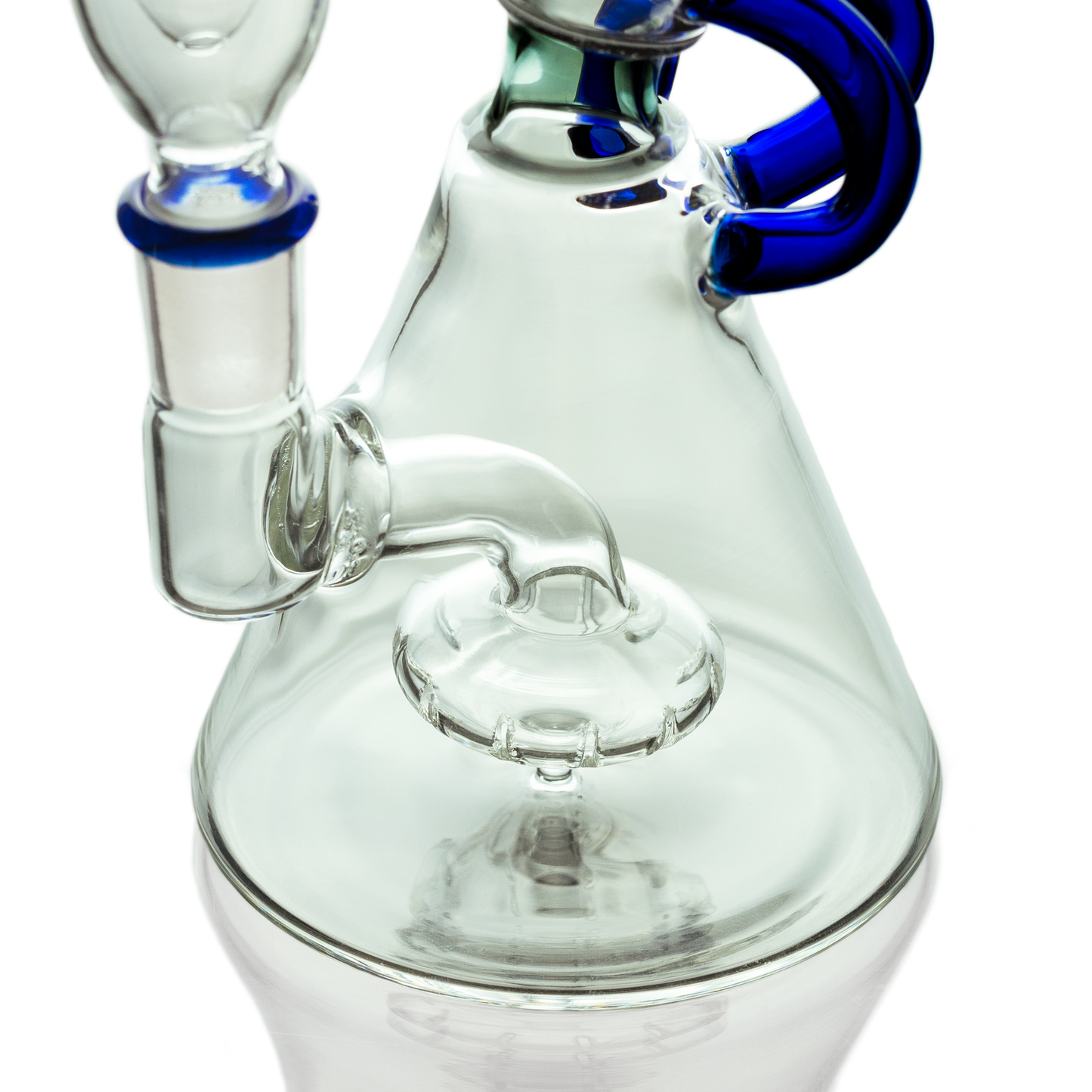 Glass water pipe with blue handle and percolator from the Hemper Cyberpunk Bong