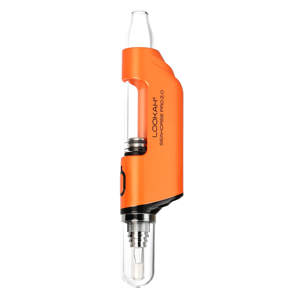 Orange handheld butane torch with clear glass tip for an epic electric dab kit