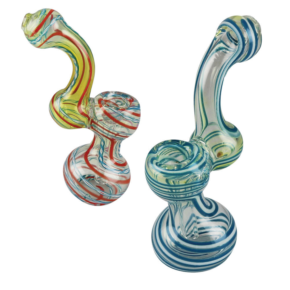 Colorful vibrant swirl bubbler pipe with unique patterns for an awesome Delta 8 experience